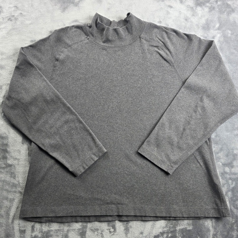 Lands' End Mock Neck Top Womens XL Gray Cotton Spandex Raglan Sleeve Long Sleeve